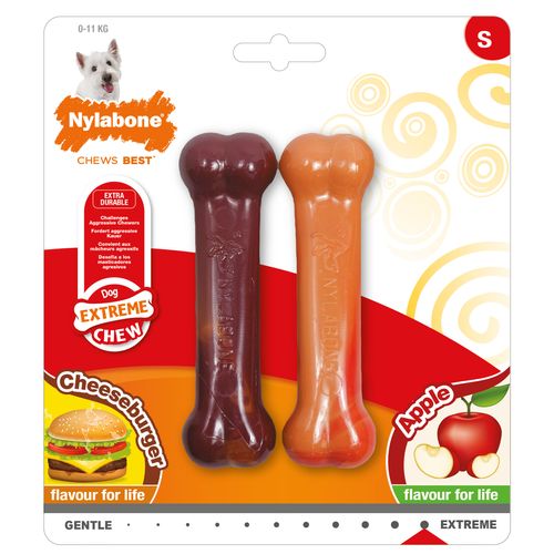 Nylabone Extreme Bone Twin Pack - zestaw gryzaków dla psa, o smaku wołowiny z serem i jabłek