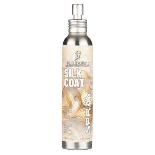 FluidoPet Spray Silk Coat 150ml - profesjonalny preparat z kolagenem i keratyną, działa antystatycznie i wygładzająco, dla psów i kotów wystawowych