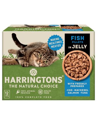 Harringtons Cat Fish in Jelly 12x85g - bezzbożowa mokra karma dla kota, fileciki z rybą w galaretce