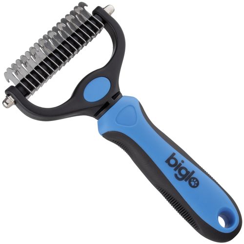 Biglo Large Undercoat Rake Blue - trymer hakowy dwustronny dla psa i kota, niebieski