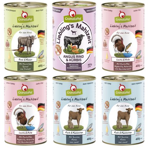 Zestaw karm GranataPet 6x 400g - bezzbożowa mokra karma dla psa, mix 4 smaków