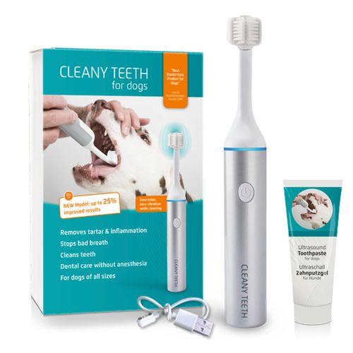 Cleany Teeth for Dogs Starter Pack 2.0 - szczoteczka ultradźwiękowa dla psa, do usuwania kamienia nazębnego, model 2024