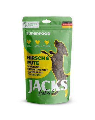 Jacks Leckerlie Superfood Hirsch & Schwein 90g - smaczki dla psa, 73% jeleniny i wieprzowiny