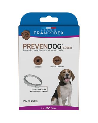 Francodex PrevenDog 60cm - lecznicza obroża na kleszcze i komary, dla małych i średnich psów - 1szt.
