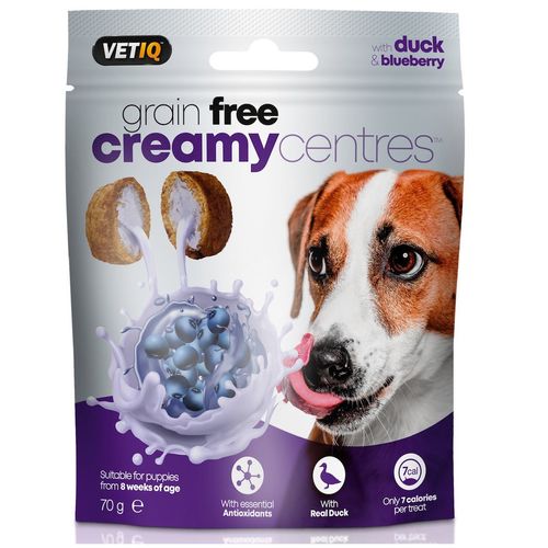 VetIQ Grain Free Creamy Centres Duck 70g - bezzbożowe przysmaki dla psa, kaczka i borówki