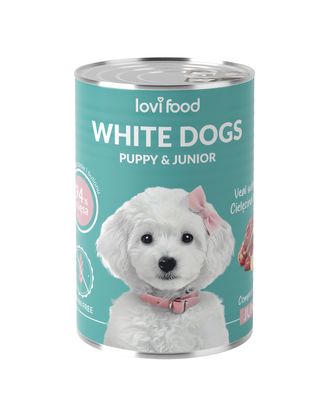 Lovi Food White Dogs Junior & Puppy Veal & Banana 400g - mokra karma dla szczeniaka i juniora, dla białych ras, z cielęciną i bananem