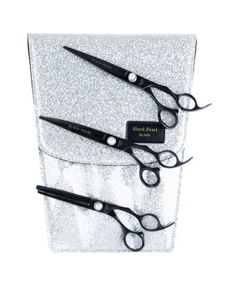 Geib Black Pearl Scissors Set 7,5" - zestaw profesjonalnych nożyczek i degażówek (46 ząbków) z japońskiej stali kobaltowej, 3 sztuki
