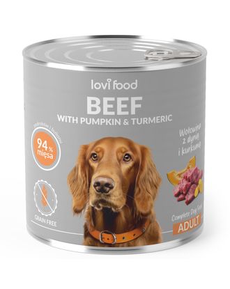 Lovi Food Beef with Pumpkin - Monoprotein Wet Food for Adult Dogs, High Meat Content, Grain-free - 800g