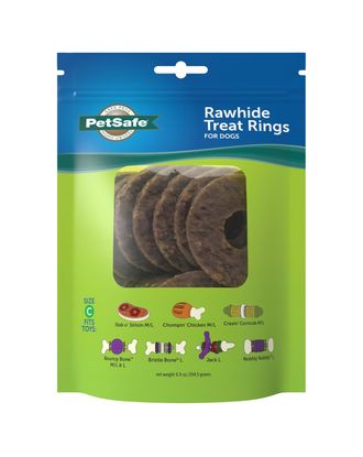 PetSafe Natural Rawhide Rings 16szt. - mięsne krążki dla psa, zapas smaczków do zabawek PetSafe Busy Buddy