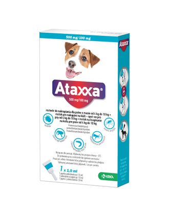 Ataxxa 500mg/100mg - krople dla na pchły, kleszcze i komary dla psa o wadze 4-10kg