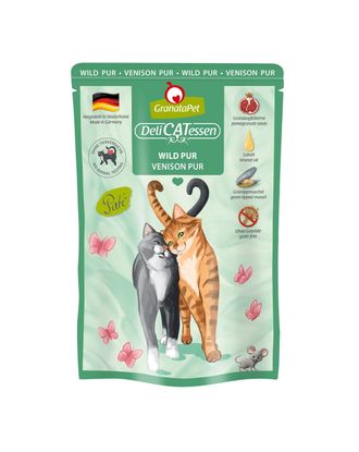 GranataPet DeliCatessen Venison Pur - bezzbożowa mokra karma z dziczyzną, saszetki dla kota - 85g