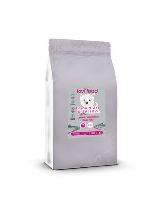 Lovi Food Łosoś z plamiakiem i białą rybą - karma bezzbożowa dla szczeniąt psów białych ras - 1,5kg