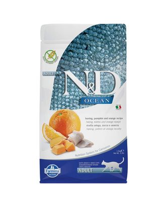 Farmina ND Ocean Herring Pumpkin & Orange Cat Adult 1,5kg - bezzbożowa karma dla dorosłych kotów, ze śledziem, dynią i pomarańczami