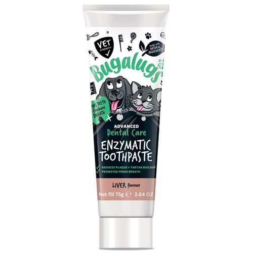 Bugalugs Enzymatic Toothpaste 75g - enzymatyczna pasta do zębów dla psa i kota, o smaku wątróbki